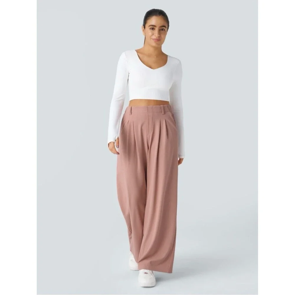 HALARA Dusty Rose Wide-Leg Pleated Pants - Picture 4 of 7